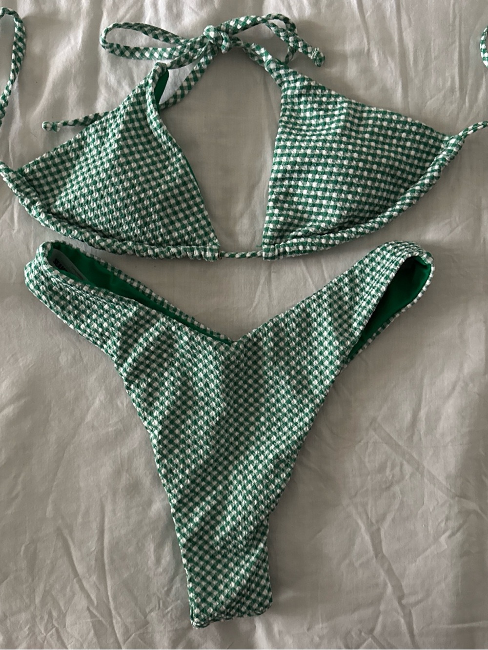 Green Gingham Triangle Bikini Set - Women's Swim